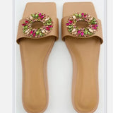ZARZ Women Slippers 2022 New Summer Flat Sandals Luxury Brand Beige Fashion Crystal Square-Toe Woman Beach Shoes Plus Size