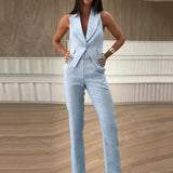 Zingj Summer New Fashion Temperament Simple Vest Suit Long Suit Pants-Outfit