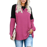 Autumn Patchwork Long Sleeved T-Shirt Fashion Loose Casual Top Women Oversized Tunic Round Neck Tee Shirt Pullovers