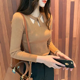 Winter Hollow Out Sexy Solid Sweater Ladies Elegant Fashion Slim Bottoming Knitting Pullover Tops Women Casual