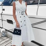 Spot 2025 Spring New Women's Fashion Temperament Striped Sleeveless Suit Collar