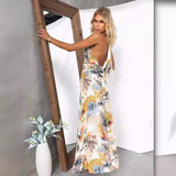 Zingj 24 Spring / Summer Print With V Collar Waist Sexy A-Line Dress