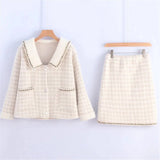 Plaid Tweed Two Piece Dress Set Autumn Winter Slimming Sleeveless Vest Dress Suit Office Ladies Woolen Jacket