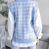 women's Houndstooth knit sweater vest autumn 2022 new loose V-neck sleeveless elegant fashion casual vest sweaters