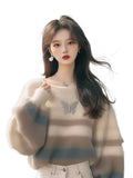 Fashion Style Sweater Korean Soft-Creative Languid Lazy Super-Good-Looking White Striped Print