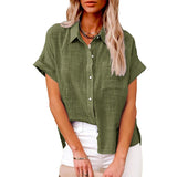 Summer New Women's Solid Color Linen Shirt Short Sleeve Casual Loose