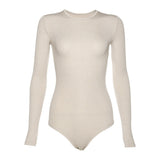 Ladies Sexy Bodysuit Solid Fashion Skinny Bodycon Women Bodysuit Long Sleeveles O-Neck Casual Black Beige Female