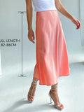 Silk Satin Skirts for Women High Waisted Skirt 2022 Women A-Line Elegant Skirts Summer Pink Midi Skirt New Korean