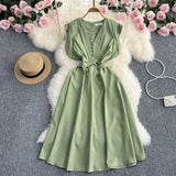 Zingj Fly Sleeve Dress Women's Summer New Design Sense V Collar Waist Show Thin Temperament Big Place French Fairy