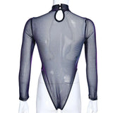 Shining Long Sleeve Bodysuit Mesh Fishnet Jumpsuit Women Goth Gothic Sexy Body Femme Shirt Top Transparent Blouse