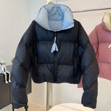High-End White Duck Velvet Contrast Color Bread Clothing Women Winter New Puffs Feeling More Thick Loose Couples Fashion Coat Tide-Outfit