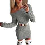 Zingj New In Long Fluorescent Color Twist Waist Open Shoulder Sweater Dress Hot Style Sweater-Outfit