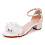 Cm Thick Heeled Light Mouth With Round Head Sandals Large Size Flowers High Heel Sandals White Bride Wedding Shoes