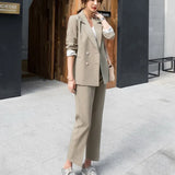 Women Suit 2 Piece Sets Casual Blazer High Waist Pants Office Lady Notched Jacket Pants Suits