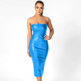 Zingj Color PU Leather Fashion Temperament Slim After The Chest Burst Sexy Long