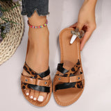 Snake-Print Flat-Bottomed Slippers Women Rivet Leopard-Print Beach Cold