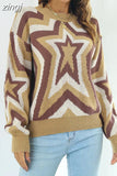 Sweater Women Jumper Stars Print Pullover Female Round Neck Long Sleeve Top Ladies Fashion Knitwear Y2k Jersey