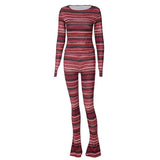 Women Autumn Long Sleeve Striped Printed T Shirt Tops Long Pant Two Piece Set Suit 2021 Fall Clothes Wholesale
