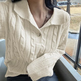 Preppy Sweater Women Turn Down Collar Pullover Jumper Vintage Sweater Kawaii Autumn Winter Korean Pull Vintage 90S