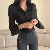 Solid Color Flare Long Sleeve BlouseOutfit