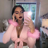 Zingj 2024 Crop Umbilical Hair Long Sleeve T-Shirt A Women's Hair-Outfit