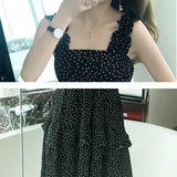 Women Elegant Dot Fashionable Chiffon Casual Korean Style Sleeveless Spaghetti Strap Summer Femme Soft Stylish Basic