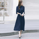 Summer Pleated Sexy Bodycon Long Dress Women Vintage Chiffon Long Sleeve Party Dress Casual Vestidos Woman Bow Belt