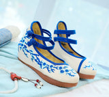 Zingj Heels Single Shoes Embroidered Cloth Shoes Women's Embroidered Shoes Embroidered Shoes Spring And Autumn Retro Plate Buckle Beef Tendon