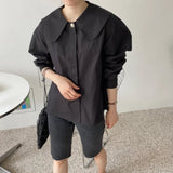 Zingj Chic Early Spring French Age Doll Collar Back Splicing Pleated Design Loose Versatile Long Sleeved Shirt