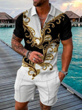 Zipper Lapel Shirts And Pockets Shorts Suits Mens Summer Outfits Fashion Streetwear Vintage Printed Two Piece Sets