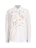 Zingj Autumn New Fashion Leisure Three-Dimensional Flower Splicing Advanced Sense Single Breasted Hollow Out Long Sleeve Shirt