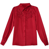Spring 2025 New Shirt High-End Satin Stitching Lace Long-Sleeved