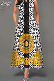 Boho Long Dresses Women Elegant Sleeveless Casual Floral Print Beach Party Maxi
