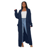 Knitted Women Long Twist Sweater Solid Cardigan with Big Pocket 2022 Autumn Winter Crochet Loose Office Lady Long