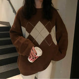Vintage Argyle Print Round Neck SweaterOutfit