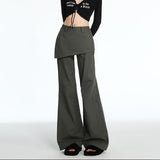 Solid Color Fake Two-piece Casual Flare PantsOutfit