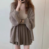 Zingj Korean Version Of Knit Loose Cardigan Female Spring And Autumn Pure Color Long-Sleeved Coat Large Size Soft Waxy Single Breasted Black Sweater-Outfit