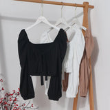 Telding Bow Collar Long Sleeve Shirt Short Umbilly Pure Lust Wind Shoulder Coat