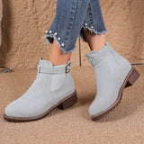 And Winter New Large-Size Women Thick-Bottomed Boots Belt Buckle Decorated Round Head Short Boots