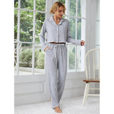 Zingj Women's Pajamas Autumn And Winter Thick Long-Sleeved Cardigan Trousers Two Sets Of Home