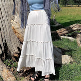y2k Pleated Long Skirts Solid Frill Cute Sweet Skirt Grunge Fairycore Holiday Party Aesthetic Women Bottom Chic