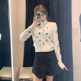 O-neck Sweaters Floral Embroidery Knitted Women' Clothing Sweet Ins Fashion White Bottom Hollowed Out