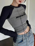 Raglan Contrast Color Slim Long Sleeve Tee- Outfit