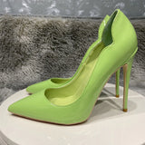 Green Curl Upper Women Patent Pointed Toe Stiletto High Heels Sexy Ladies Party Dress Shoes Club Dance Pumps