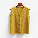 Knitted Wool Button Cardigan Sweater Vest Women Loose Single-breasted Diamond Block Lattice Sweater Vest Female