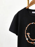 vintage chic smiley print T-shirt women 2022 summer short sleeve round neck cotton cozy tees casual tops female