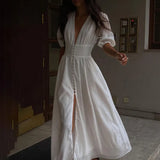 Zingj Wind 2024 New Elegant Dress Design Sense Bubble Sleeves Show Thin Temperament Slim Slit Skirt-Outfit