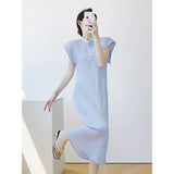 Folding Polo Collar Dress Women Loose Thin Fashion High Elegant Temperament Long
