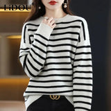 Winter Classic Striped Loose Casual Sweater Tops Women Fashion All-match Knitting Pullover Korean Style Female