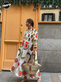 Summer Vacation Printed Loose Shirt Dresses Women Casual Lapel Long Sleeved Single Breasted Maxi Dress Lady Street